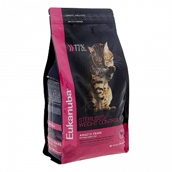 Eukanuba Для кастрированных и склонных к ожирению кошек с курицей 1,5кг