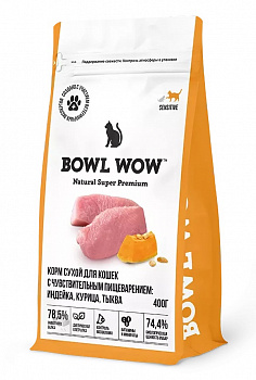 BOWL WOW Для кошек с чувств.пищеварением: Индейка, Курица, Тыква
