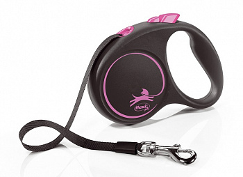 Flexi Рулетка-ремень для собак до 15кг, 5м, розовая (Black Design S Tape 5m pink)