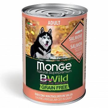 Monge Dog BWild GRAIN FREE для взрослых собак,  беззерн., лосось, тыква и кабач. 400г