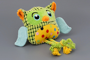 WOGY Игрушка для собак мягкая Сова 30х28х10см с канатами, крылья шуршат