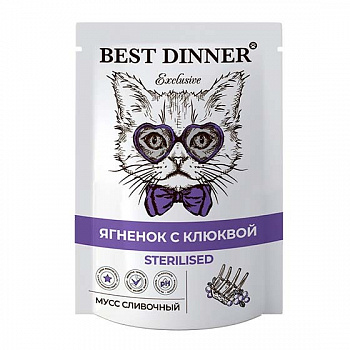 Best Dinner Паучи Мусс сливочный для кошек стерил, Ягненок с клюквой 85 гр