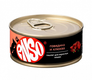 ENSO Консервы для кошек, паштет с говядиной и клюквой, 100 гр