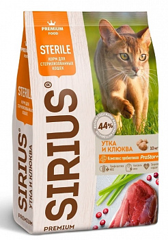 SIRIUS Корм для стерилиз. кошек утка с клюквой 10 кг