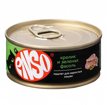 ENSO Консервы для кошек, паштет с кроликом и зеленой фасолью, 100 гр