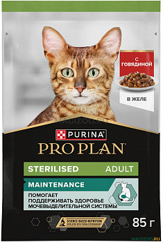 Pro Plan Паучи Кусочки в желе для кастрированных кошек с говядиной (Sterilised) 85 гр