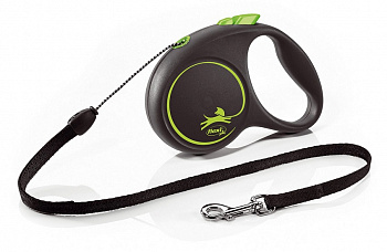 Flexi Рулетка-трос для собак до 12кг, 5м, зеленая (Black Design S Cord 5m green)