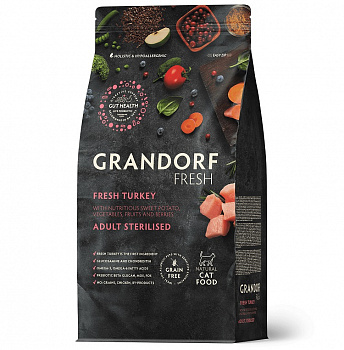 GRANDORF Fresh Сухой беззерновой корм для стерилиз. кошек Индейка (STERILISED Turkey&Sweet Potato)