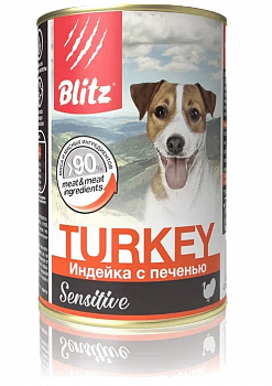 Blitz Консервы для собак Sensitive «Индейка с печенью» 400 гр 