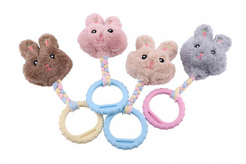 WOGY Игрушка для собак Зайчик 11х9х4см с кольцом d=8см на веревке