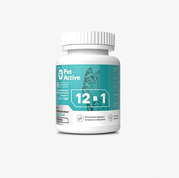 PetActive Витаминно-минеральный комплекс 12в1 для взрослых кошек 100таб.