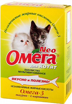 Фармакс Омега Neo+ Лакомство мультивитаминное  д/котят с пребиотиком и таурином 60таб.