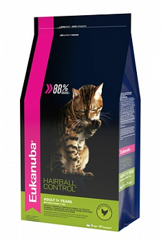 Eukanuba Для взрослых кошек, вывод шерсти, курица, (Adult Hairball Control) 400 гр