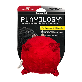 Playology Игрушка для щенков мелких и средних пород 8-16 недель с ароматом говядины, красный