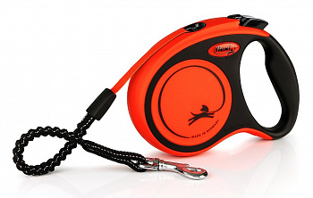 Flexi Рулетка-ремень для активных собак с усил. поводком до 20кг, 5м (Xtreme S Tape 5m black/orange)