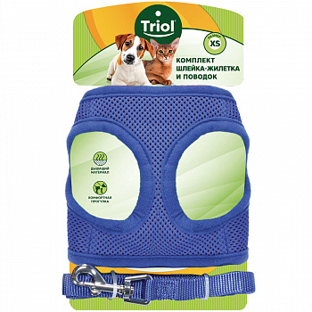 Triol Комплект мягкая шлейка-жилетка и поводок нейлоновый синий M, обхват груди 400мм (11361006)
