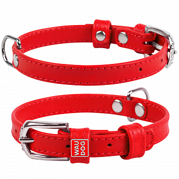 COLLAR Ошейник для собак кожаный WAUDOG Glamour с QR паспортом, Ш 12 мм, Дл 21-29 см, красный