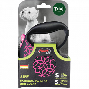Triol Поводок-рулетка для собак Flexi Life Pink S 5м до 12кг, трос
