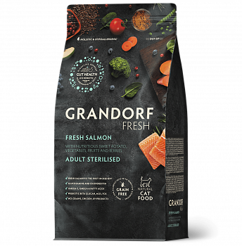 GRANDORF Fresh Сухой беззерновой корм для стерилиз. кошек Лосось (STERILISED Salmon&Sweet Potato)