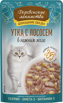 Деревенские лакомства Паучи для кошек Утка с лососем в нежном желе 70 гр