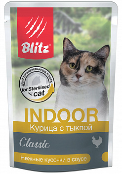 Blitz Паучи для кошек Classic Курица с тыквой» нежные кусочки в соусе 85гр 