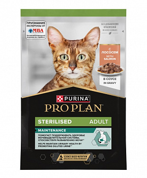 Pro Plan Паучи Кусочки в соусе для кастрированных кошек с лососем (Sterilised) 85 гр