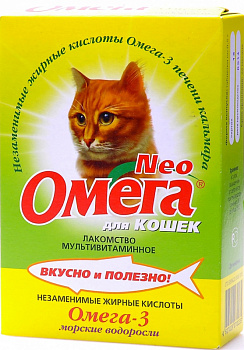 Фармакс Омега Neo+ Лакомство мультивитаминное д/кошек с морскими водорослями 90таб.
