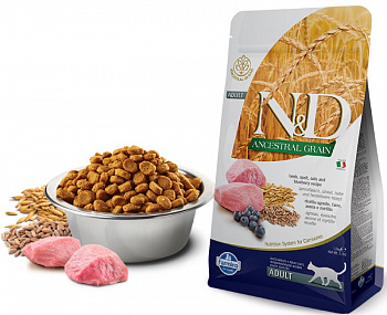 Farmina N&D ANCESTRAL GRAIN Для кошек Ягненок, спельта, овес, черника