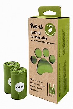 Pet it Пакеты для выгула собак Compostable, 23x36, 4 рул. по 15 шт