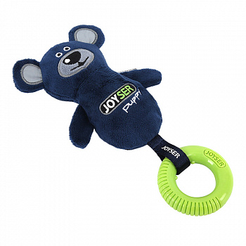 Joyser Игрушка для собак JOYSER Puppy Мишка с резиновым кольцом и пищалкой S/M синий, 21 см