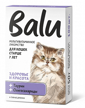 Balu Лакомство мультивит. для кошек "здоровье и красота" таурин и олигосахариды 100таб