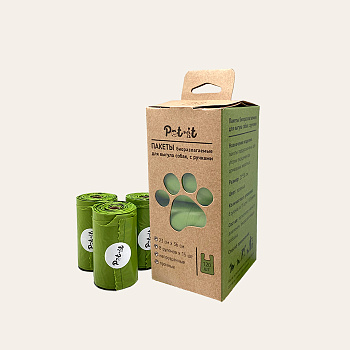 Pet it Пакеты для выгула собак биоразлагаемые, в рулоне, с ручками, 23х36 см, 8 рул. по 15 шт
