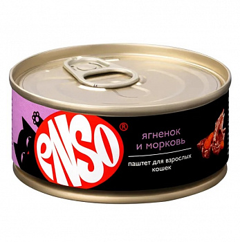 ENSO Консервы для кошек, паштет с ягненком и морковью, 100 гр