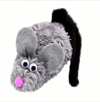 PETTO Игрушка для кошек Мышь-Полевка с ушами Серая с хвостом из нат.норки