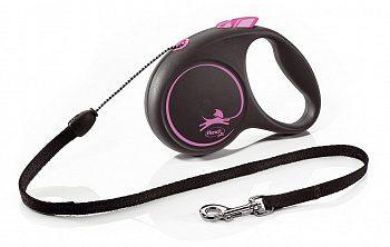 Flexi Рулетка-трос для собак до 12кг, 5м, розовая (Black Design S Cord 5m pink)