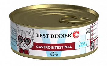 Best Dinner Консервы VET PROFI для кошек Поддержание здоровья ЖКТ (Gastrointestin) Дичь 100 гр