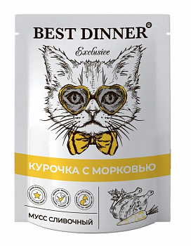 Best Dinner Паучи Мусс сливочный для котят и кошек, Курочка с морковью 85 гр