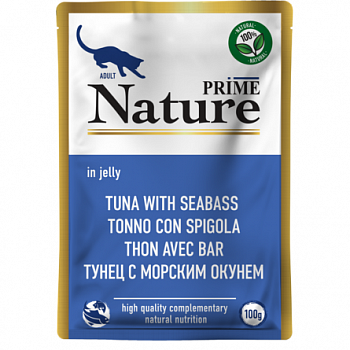PRIME NATURE Паучи для кошек Тунец с морским окунем в желе 100г