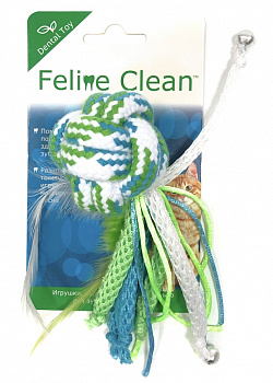 Feline Clean игрушка для кошек Dental Мячик из каната, ленты и перья