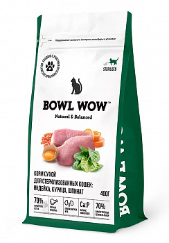 BOWL WOW Fresh Meat Для кошек Стерилизованных: Индейка, Курица, Шпинат