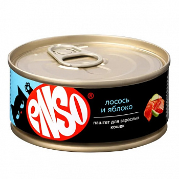 ENSO Консервы для кошек, паштет с лососем и яблоком, 100 гр
