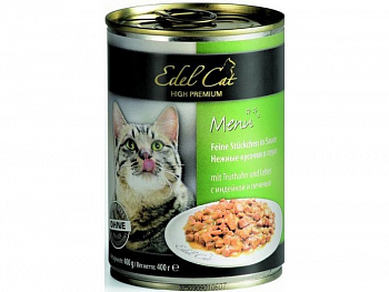 Edel Cat Консервы для кошек Нежные кусочки в соусе: индейка и печень, 400 гр