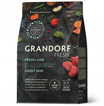 GRANDORF Fresh Сухой беззерновой корм для собак мини пород Ягненок (Lamb&Sweet Potato Adult Mini)