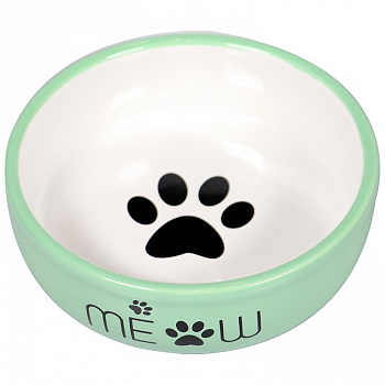 Mr.Kranch Миска керамическая для кошек MEOW! 380 мл, зеленая