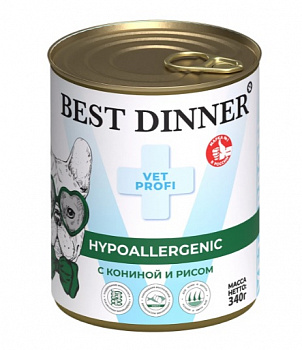 Best Dinner Консервы VET PROFI для собак Профилактика пищевой аллергии (Hypo) Конина и рис 340гр