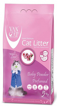 VanCat Комкующийся наполнитель без пыли с ароматом Детской присыпки, пакет (Baby Powder) 5 кг