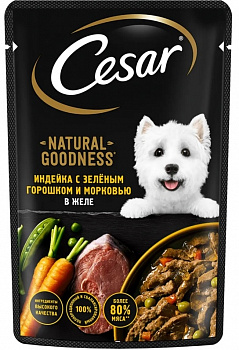 Cesar Паучи для взрослых собак, с индейка с зеленым горошком и морковью в желе, 80г 