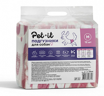 Pet it подгузники-трусики для собак, Female Dog - M, (вес 4-7 кг, обхват 30-42,5 см) 12 шт.