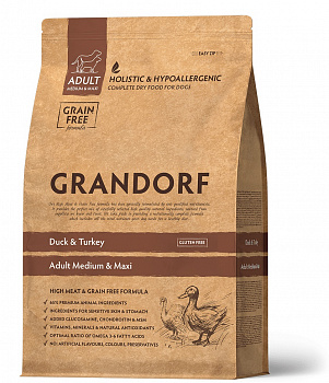 GRANDORF Сухой корм для собак средних и крупных пород Утка с Индейкой(Duck&Turkey Adult Medium&Maxi)