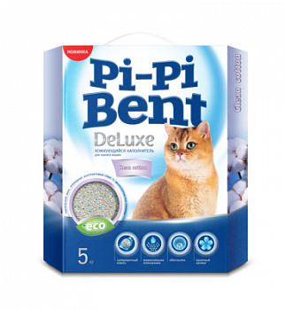 Pi-Pi-Bent Наполнитель Комкующийся, DeLuxe "Клин Коттон" (коробка) 5 кг